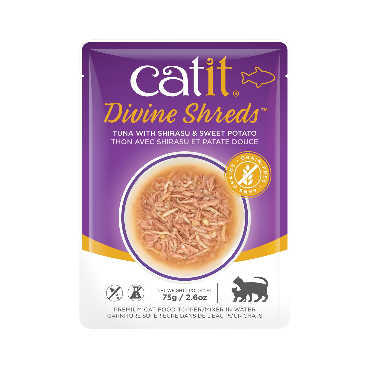 Formule Thon, shirasu et patate douce - Catit Divine Shreds