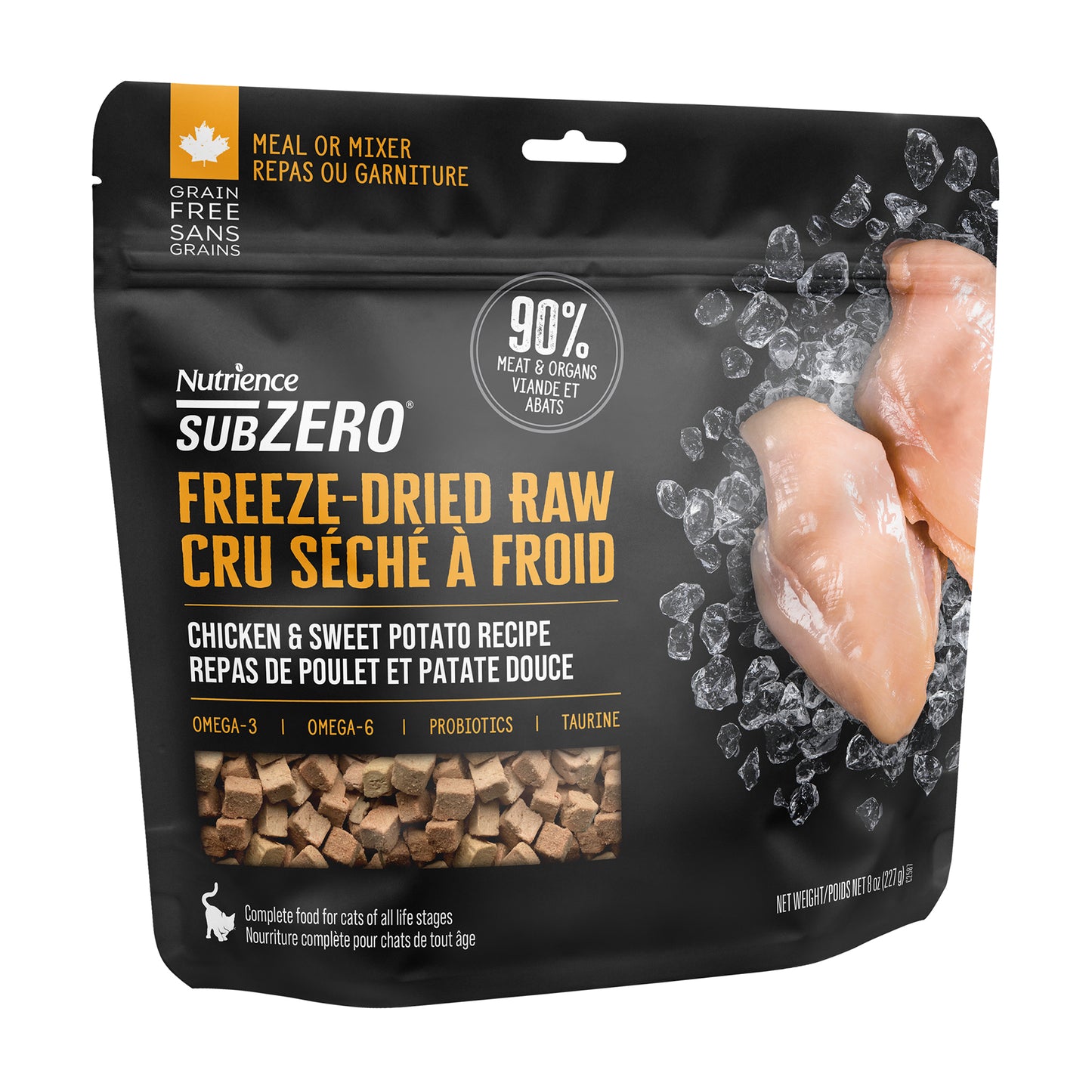 Nourriture SubZéro Cru séchés à froid au poulet et patate douce pour chat - Nutrience SubZero